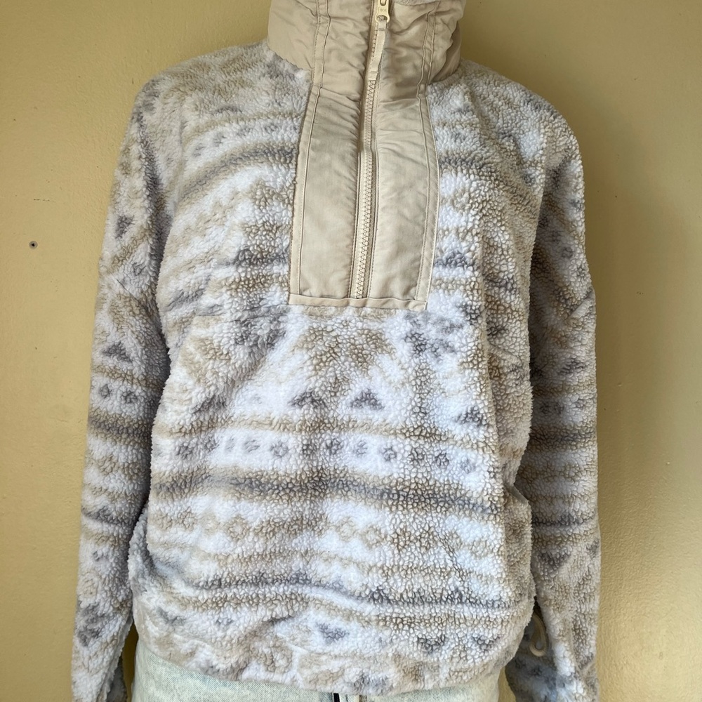 DSG Cream and Gray Cowl Neck Sweater with Nordic Pattern